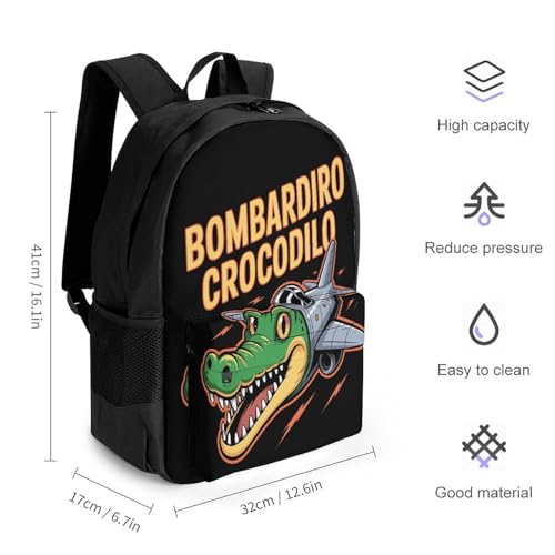 Bombardiro-Crocodilo Merch Backpack With Pocket Italian-Brainrot Meme Travel Backpack 42x30.5cm2