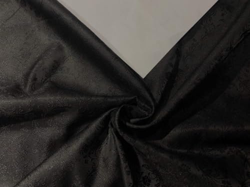 Brocart de soie noir de jais d'exception, noble jacquard floral de 111,8 cm