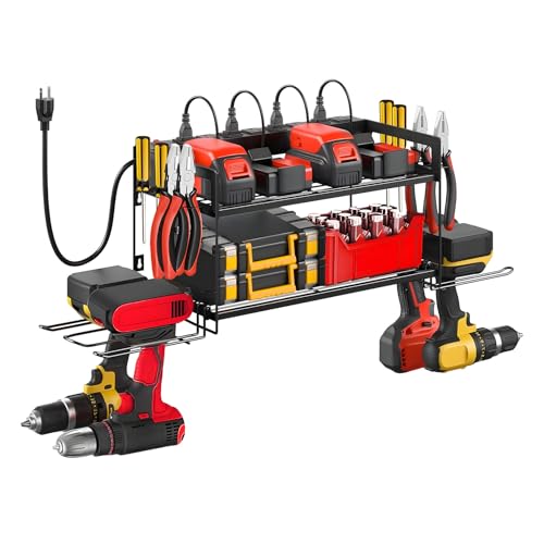 SecureElastic Garage Tool Organizer with Charging Station & Power Strip