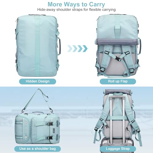 PIJUSHI Travel Backpack for Women Carry on Luggage Backpack Flight Approved Convertible Duffle Bag Fit 16 Inch Laptop(PE037 Blue)3