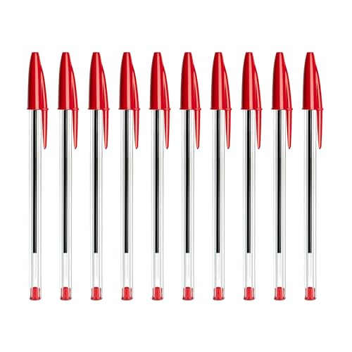 SOMCO - Pack Of 10 Red Biro Ballpoint Pens - Medium Tip - Premium Pen With Ergonomic Design