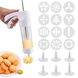Cookie Press Gun, Icing Gun Kit with 12 Cookie Discs and 6 Piping Tips, Biscuit Maker Machine for DIY cake Maker Decorating Baking Supplies(White)