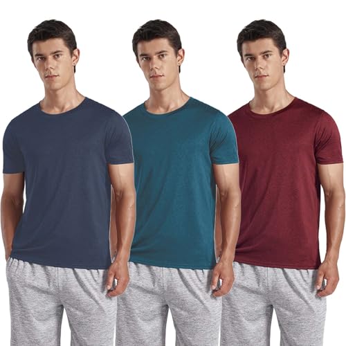 3-Pack Men's Performance Short Sleeve Crew Neck T-Shirts - Quick-Dry Athletic Running and Workout Tops