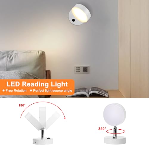 Image of Kawell Nordic Modern LED Wall Sconce with Switch Rotatable Hardwired Wall Light Indoor for Bedroom Study Room Nursery Kids Room, White