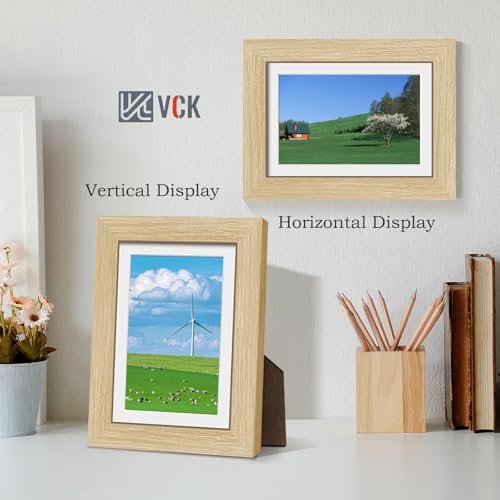 Image of VCK 5x7 Picture Frame 5 Pack, Oak Wood, 4x6 Mat, Glass, for Portrait Print