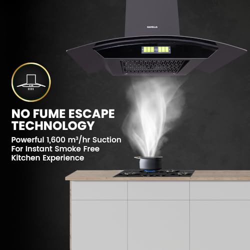 Image of Havells Polaris BLDC 60cm Curved Glass Chimney|Powerful 1600 m /hr Suction|Filterless Tech|Gesture & Touch Control|Auto Heat Clean|15 Yr Motor & 5 Yr Product Warranty by Havells| Free Installation Kit