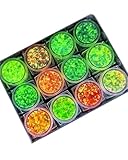 HSIXHAF 12 Piezas Festival Glitzer Gesicht, 6 colores fluorescentes de lentejuelas gruesas, accesorios para festivales, Geeignet für Partys, Halloween, Karneval, Make-up-Balls usw