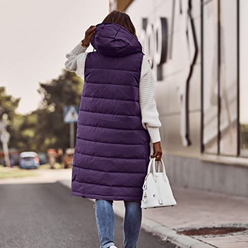Long Puffer Vest for Women Sleeveless Lightweight Hoodies Jacket Quilted Down Vest Coat Winter Thickened Warm Outwear4