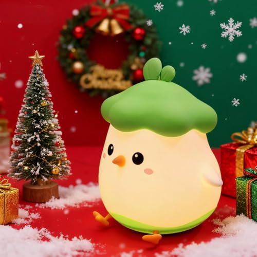 Image of Vegetable Chicken Silicone Sleeping Light - Cute Bedroom Decorative Lamp with Two Levels of Luminance Adjustable Vegetable Silicone Light Bedside Touch for Boys and Girls Bedroom Gifts