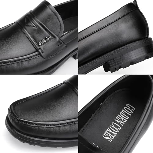 Image of Mens Leather Tassel Loafer, Classic Luxury Smooth Upper Tassel Slip-on Penny Loafer for Mens, Black