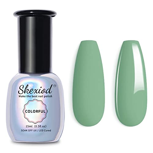 Skexiod Gel Nail Polish, 15ml Sage Green Gel Nail Polish Soak Off LED