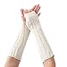Women Lady Girl Long Soft Fingerless Knit Thumb Hole Gloves Mittens (01-White)