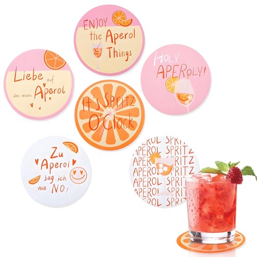 6 Dessous de Verre pour Aperol, Dessous de Verre Humoristiques avec Citations, Cadeau pour Les Amateurs d'Aperol - Femmes, Hommes, Collègues, Amis, Famille, Décoration...