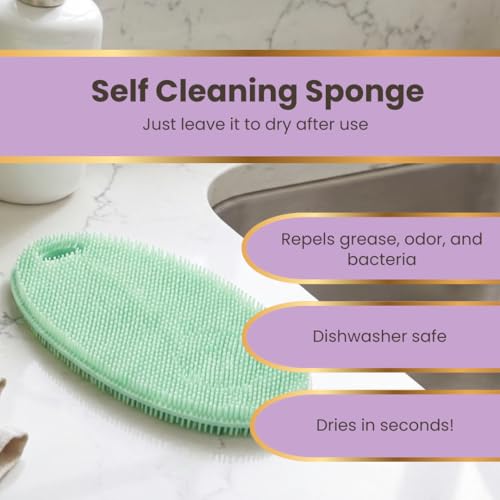 Image of Silicone Sponge Dish Scrubber - Food Grade Silicone Dish Scrubber and Housecleaning - BPA Free Silicone Kitchen Scrubber [5 Pack Ovals Spring]