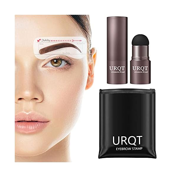 URQT One Step Eyebrow Stamp Shaping Kit - Eyebrow Powder Stamp Makeup with 10 Reusable Eyebrow Stencils Eyebrow Razor and Eyebrow Pen Brushes, Long Lasting Buildable Eyebrow Makeup (Medium Brown)