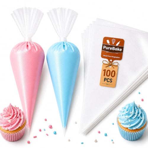 Image of PureBake 100 Pcs Disposable Pastry Icing Piping Bags, Anti-Burst & Non-Slip for Cake, Cookie & Cupcake Decorating, Food-Grade, BPA-Free, 26x17 CM, Clear
