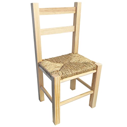 AC - Silla Infantil de Madera con Asiento de Rafia, Incluye reposapiés y Respaldo de Listones, niños, hogar, Escuela (Color Natural - 57 x 28 x 23 cm)
