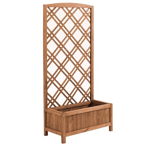 Outsunny Jardinera con Enrejado Jardinera con Celosía de Madera Macetero con Soporte para Trepadora Cultivos Plantas en...