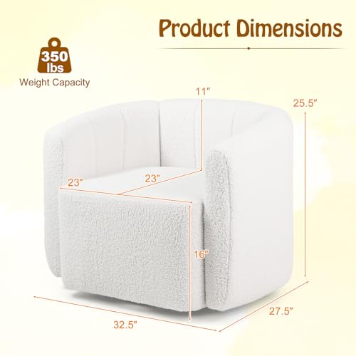 Image of Giantex 360 Swivel Accent Chair Set of 2- Sherpa Upholstered Boucle Barrel Club Chair with Padded Armrests, Modern Round Arm Chair for Reading, Living Room, Bedroom, Office, White Teddy