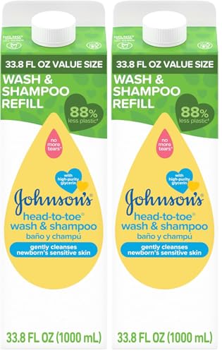 Image of Johnson's Head-To-Toe Gentle Body Wash & Shampoo for Baby's Sensitive Skin & Hair, Tear-Free, Sulfate-Free & Hypoallergenic, Value Size Refill, 33.8 fl. oz (Pack of 2)