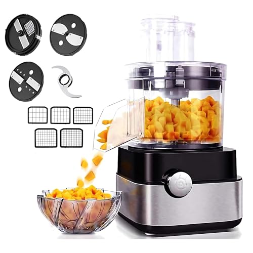 600W Cortaverduras Eléctrico Profesional, 2 Niveles 400/800 RPM, Robot Multifunción 5L para Dados Uniformes y Rebanadas, Picadora de Carne Gran Capacidad