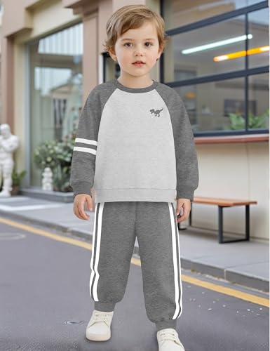 Toddler Boy Clothes Long Sleeve Dinosaur Color Block Pullover Tops+ Striped Sweatpants Fall Winter Outfits Sets2