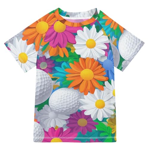 Jucciaco Boys Short Sleeve T-Shirts Golf Flower Sport Colorful Rashguard Kids Swim Shirts Sun UPF 50+