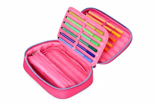 Estojo Escolar Multifuncional Fashion, Poliéster, 36 Lápis, 2 Divisórias, Zíper, Efeito Soft Matelassê, 16x23x5cm