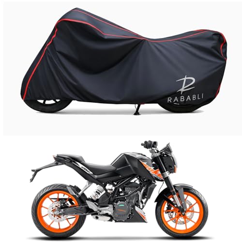 Image of Waterproof Bike Body Cover Compatible for | KTM 200 Duke | Taffeta Fabric, Red Piping Design, Bottom Elastic Fit | Dustproof, Sun UV & Rain Protection for All Bikes