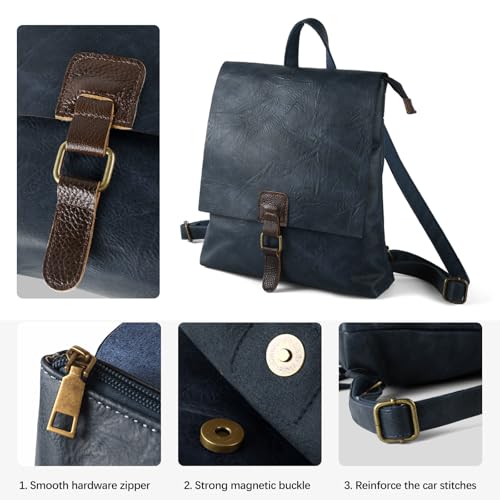 Image of Women's Fashion Backpack Purse Multipurpose Design Convertible Satchel Handbags Shoulder Bag Travel bag (Dark Blue)