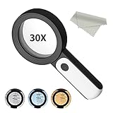 1 Floridliving Lupa con Luz, 30x L Aumento, Lupa para Leer Libros con 12 Leds También Son Adecuada para Soldadura, Inspección, Monedas, Joyería, Exploración (Negro)