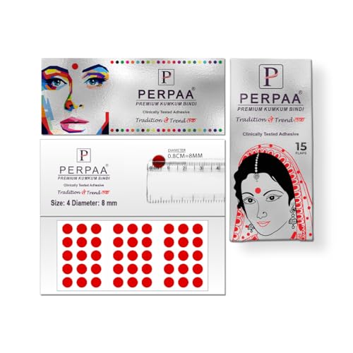 Image of PERPAA Premium Velvet Sticker Kumkum Bindi Box of 15 Flaps - Pottu for Women,Ladies, Girls (Size 04, Diameter 8mm, Red)