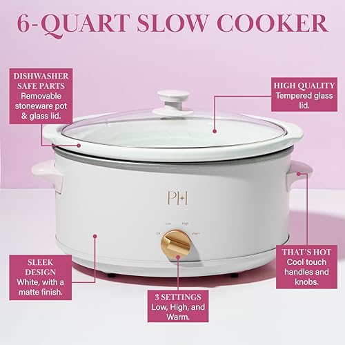 image for Paris Hilton 6-Quart Manual Slow Cooker, Features Three Settings (Low,