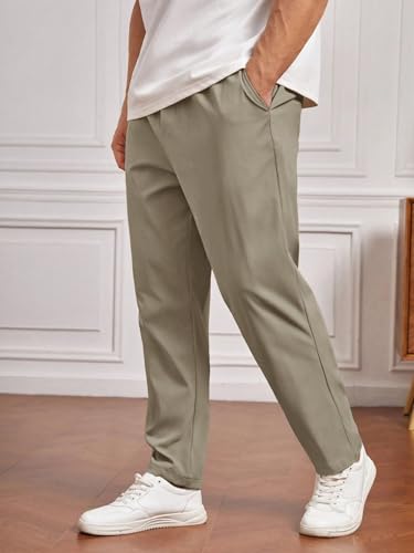 Image of SHIENZY Men's Elastic Waist Formal Trousers | Comfortable Business Casual Pants with Drawstring | Lightweight Workwear for Men | Beige Office Pants