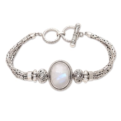 NOVICA Handmade Rainbow Moonstone Pendant Bracelet from Bali Sterling Silver Indonesia Gemstone 'Rare Moon'