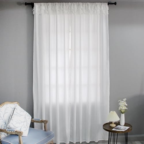 Homxi Cortina Semitranslucida Habitacion 2 Paneles,2 x 100W x 200H CM,Cortinas de para Ventana de Cocina Color Sólido Blanco Cortina con Bolsillo para Varilla