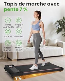 Tapis de Course et Marche 3 en 1 avec Pente 7% – Tapis Roulant Silencieux, 8 km/h, 2,5 CV, Amorti Confortable, Charge 130 kg, Écran LCD – Maison & Bureau