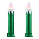Mr. Christmas Glitter Flickering Flameless Candle LED Light Blow Mold Outdoor Christmas Decoration, 24 Inch (2 Pack), Green