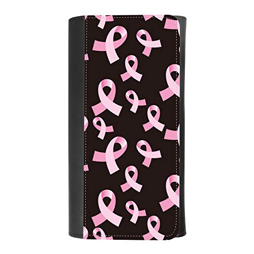 (Pink ribbon pattern Breast Cancer awareness) women's Patterned Leather Buckle Trifold Wallet Bag Pouch Holster With Credit Card Holder insurance for smartphones