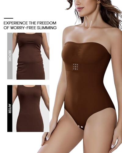 Image of Strapless Faja Bodysuit Shapewear Thong Body shaper for Women Under Dress Strapless Shapewear Tummy Control