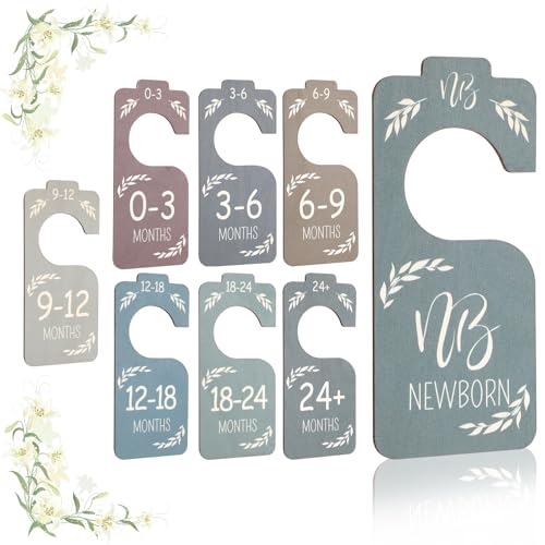 Image of COMNICO 8PCS Wooden Baby Closet Dividers, Colorful Double-Sided Baby Closet Organizer Clothes Hanger Dividers for Newborn to 24 Months Size Clothes Boho Nursery Decor(Light Colored)