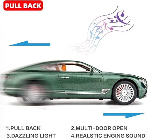 Image of Invite Enterprise 1:24 Scale Bentley Continental GT Exclusive Alloy Metal Pull Back Die-cast Car Model with Sound Light Mini Auto Toy for Kids Metal Model Toy Car with Sound and Light(Multicolor)