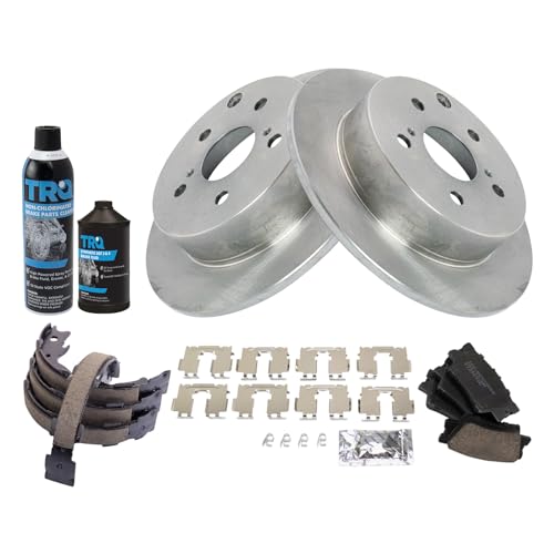 Image of TRQ Rear Brake Pad & Rotor Kit, with Chemical Kit Parking Brake Shoe Set Ceramic Compatible with 2009-2010 Pontiac Vibe 2009-2013 Toyota Matrix
