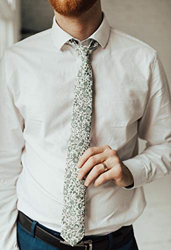 Image of DAZI Men's Skinny Tie Floral Print Cotton Necktie, Great for Weddings, Groom, Groomsmen, Missions, Dances, Gifts.