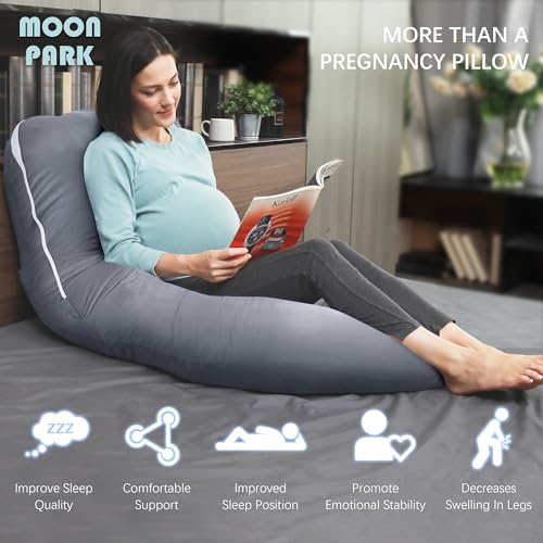 Image of MOON PARK Pregnancy Pillows for Sleeping - U Shaped Full Body Maternity Pillow with Removable Cover - Support for Back, Legs, Belly, HIPS - 65 Inch - Dark Grey - Cooling Cover