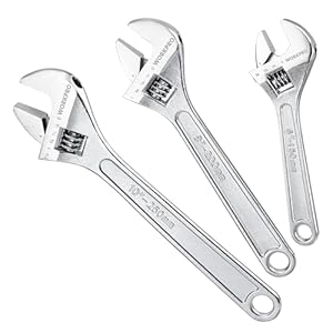 WORKPRO 3-Piece Adjustable Wrench Set, Forged Carbon Steel, Chrome-Plated, SAE & Metric Scale (6-inch, 8-inch, 10-inch)
