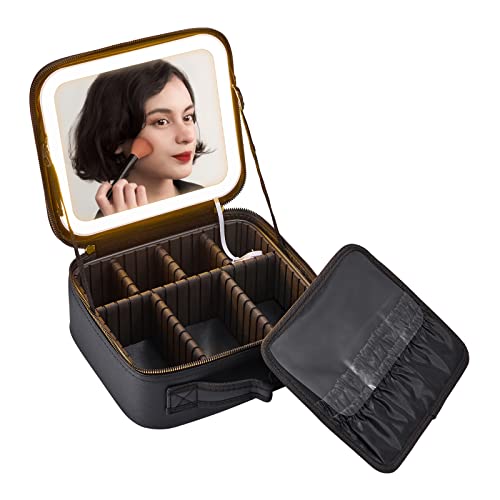 Estuche de Maquillaje de Viaje OMIRO con Gran Espejo Iluminado Partition-Able Cosmetic Bag Professional Cosmetic Artist Organizer(Pequeño) Cover