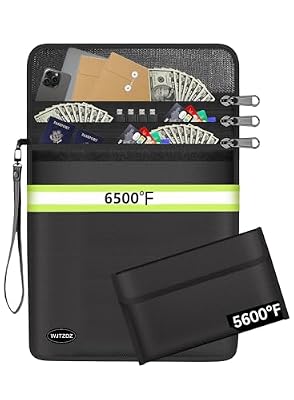 3 Zipper Pockets Fireproof Document Bag with Money Bag-2 Pack 15.5" x 11.5"and 8" x 5"Waterproof Fireproof Money Bag,Zippered Fire Proof Bag,Fire-Safe Bag for Passports,Keys&Tablets