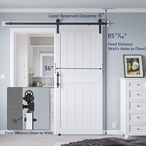 Image of 36 x84in MDF Sliding Barn Door with 6.6ft Barn Door Hardware Kit & Handle