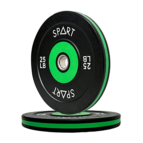Spart Olympic 2-Inch Rubber Bumper Plate, Black With Colored Edge Low Odor Weight Plate With Stainless Steel Insert For Strength Training, Weightlifting And Crossfit, 25Lb, Pair #TOP6